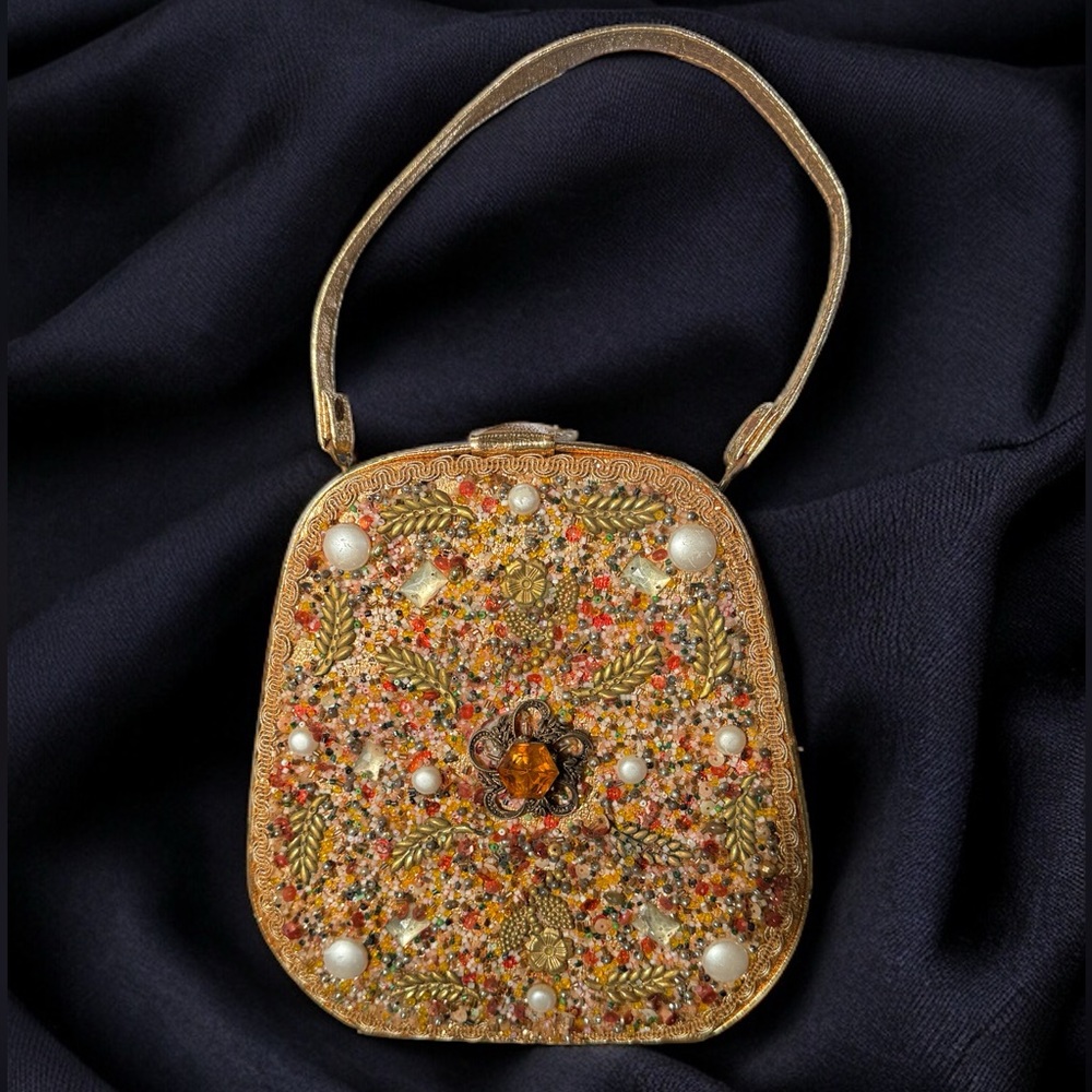 Caron of Houston Vintage Gold and Jeweled evening bag